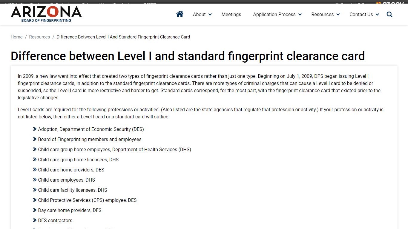 Difference between Level I and standard fingerprint clearance card ...